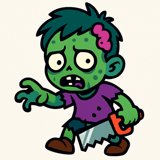 2D. Child (small) zombie. He has a small saw in his hand..
In-Game asset.  2d.  High contrast.  No shadows