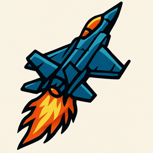 fighter jet up fire.
In-Game asset.  2d.  High contrast.  No shadows