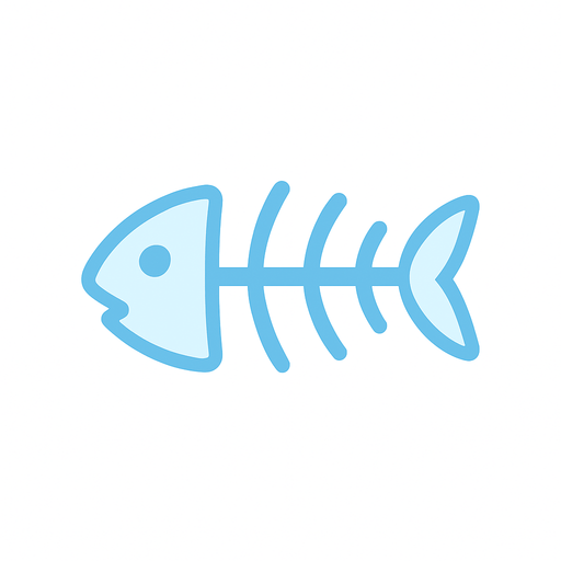 A simple ice blue fishbone icon, clean vector style, no background, minimal design, symmetrical and centered, soft lines, suitable for a 2D rhythm game UI element.
In-Game asset.  2d.  High contrast.  No shadows