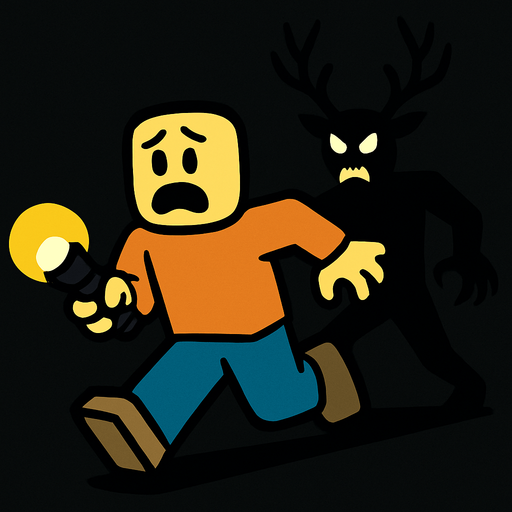 roblox player corriendo de stag con miedo y una linterna en la mano.
In-Game asset.  2d.  High contrast.  No shadows