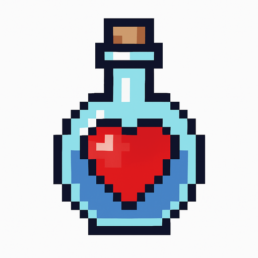 life potion.
In-Game asset.  2d.  High contrast.  No shadows. pixel
