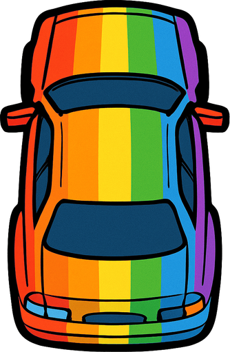 Bird view rainbow car.
In-Game asset.  2d.  High contrast.  No shadows