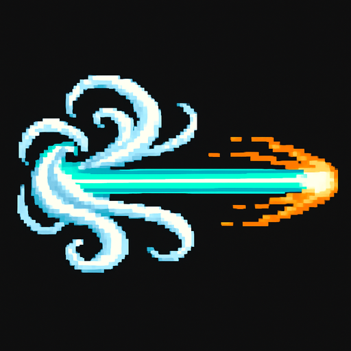 bir rüzgar gibi bir şey retro oyunlardaki vurma efekti gibi olsun lazer ile rüzgarın karışımı birşey.
In-Game asset.  2d.  High contrast.  No shadows