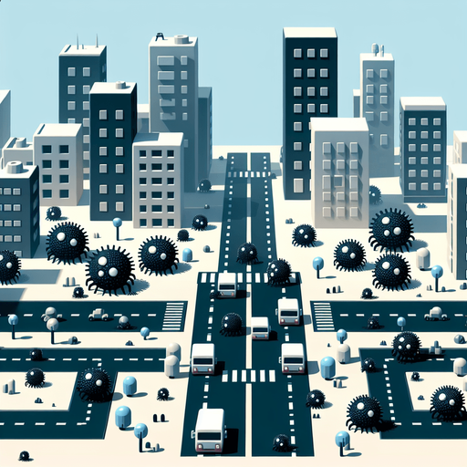 UMA rua de dia com caixas na estrada com bolinha pretas com chifres branco pequenos,jogo 2d.
Single Game Texture. In-Game asset. 2d. Blank background. High contrast. No shadows.