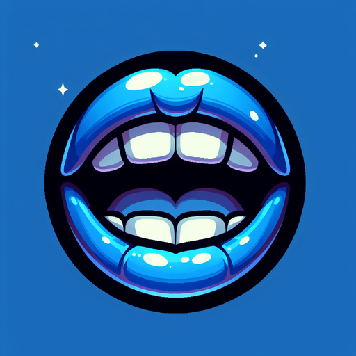 Make a cartoon styled mouth that is blue.
Single Game Texture.  In-Game asset.  2d.  Blank background.  High contrast.  No shadows