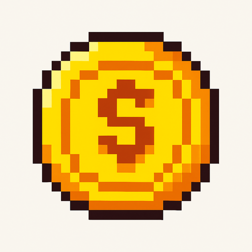 Coin pixel.
In-Game asset.  2d.  High contrast.  No shadows