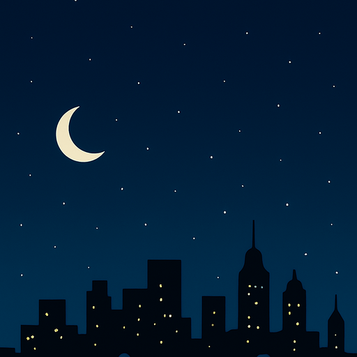 Make this picture with more night sky above the city skyline