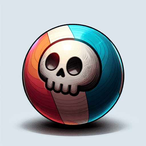 SKULL BALL. A ball with a skull on, billard ball with skull. Studio Ghibli. Ghibli style. Mobile game. Colorful. hand drawn. cute. fun. In-Game asset. 2d. Blank background. High contrast. No shadows.