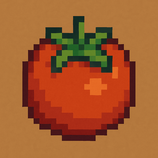 Tomato 2d pixilated topdown.
In-Game asset.  2d.  High contrast.  No shadows