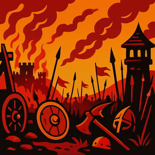 Orta çağ dönemi için savaş arka planı.
In-Game asset.  2d.  High contrast.  No shadows