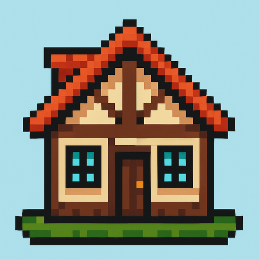 Viliger house pixel art.
In-Game asset.  2d.  High contrast.  No shadows