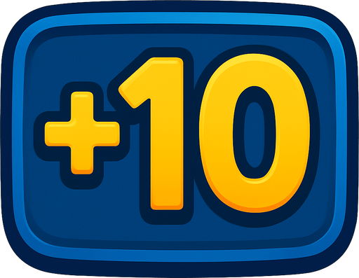 A score display written +10 on it.
In-Game asset.  2d.  High contrast.  No shadows