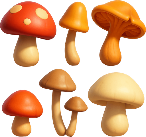 Pack of different mushrooms, 3D mushrooms, without black lines around it!
In-Game asset.  High contrast.  No shadows. 3D