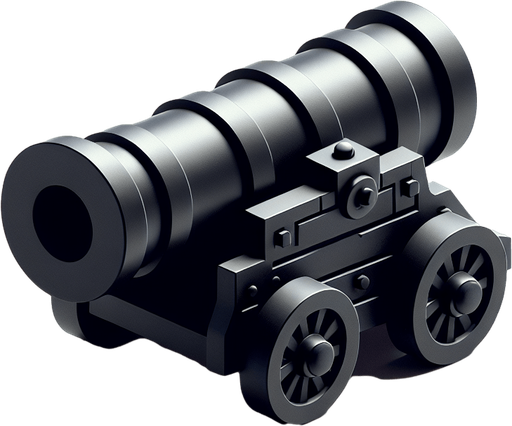 Black cannon.
Single Game Texture.  In-Game asset.  2d.  Blank background.  High contrast.  No shadows