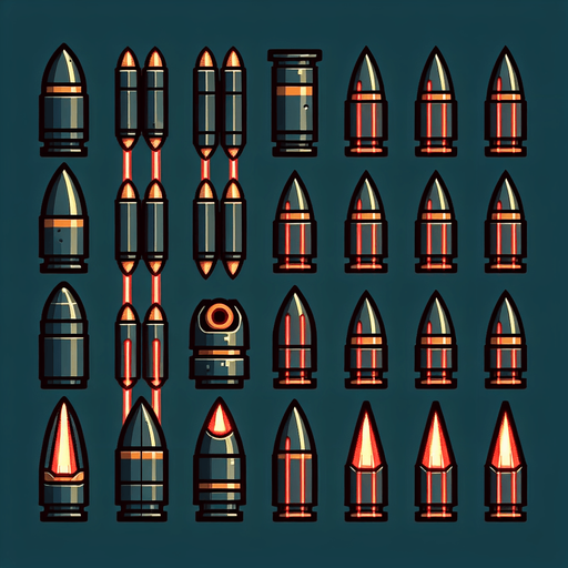 Laser bullets.
Single Game Texture. In-Game asset. 2d. Blank background. High contrast. No shadows.