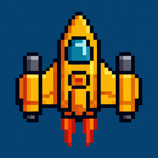 pixel art bir uzay gemisi.
In-Game asset.  2d.  High contrast.  No shadows