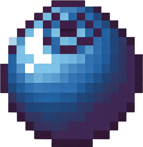 8-bit pixelated isometric blueberry projectile.
Single Game Texture. In-Game asset. 2d. Blank background. High contrast. No shadows.