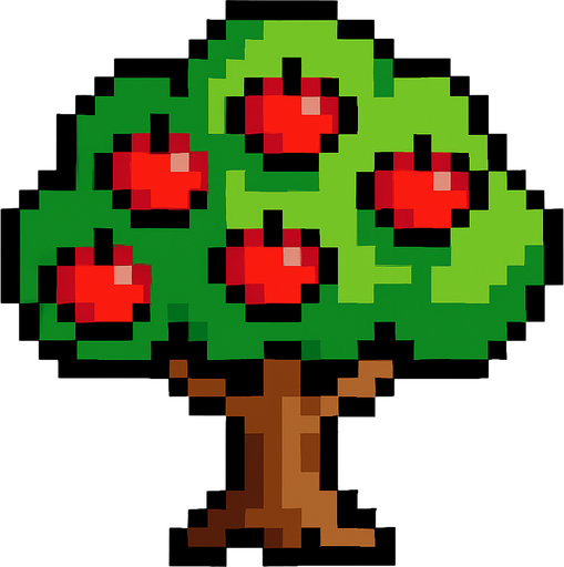 Apple tree 8 bit.
In-Game asset.  2d.  High contrast.  No shadows