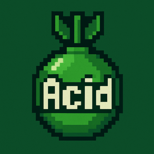 a green bomb (pixel art) writes "Acid" on it.
In-Game asset.  2d.  High contrast.  No shadows