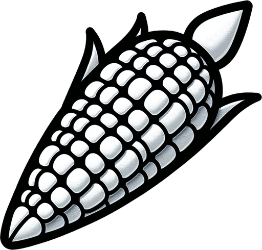 Computer game, White corn, flat shaded. Low detail, Single Game Texture. In-Game asset. 2d. Blank background. High contrast. No shadows. Thin black outline