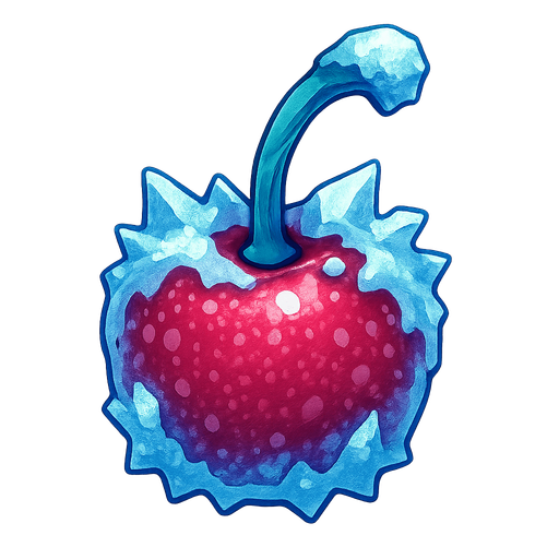 Frozen Cherry.
Single Game Texture.  In-Game asset.  2d.  Blank background.  High contrast.  No shadows