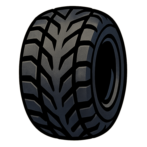 top-down angle of a tire.
In-Game asset.  2d.  High contrast.  No shadows