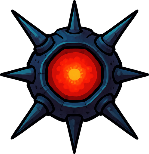 An alien space mine with spikes and red glowing center.
In-Game asset.  2d.  High contrast.  No shadows