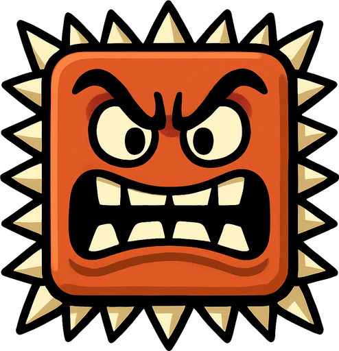 spike block with an angry face.
In-Game asset.  2d.  High contrast.  No shadows. cartoon