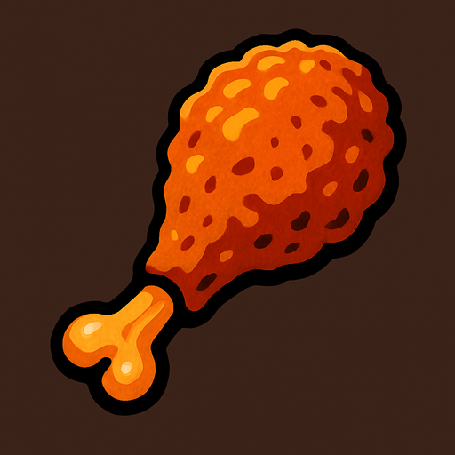 Fried chicken drumstick.
In-Game asset.  2d.  High contrast.  No shadows