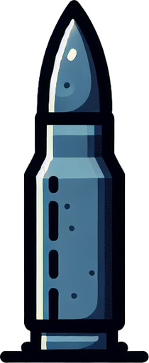 A single bullet.
Single Game Texture. In-Game asset. 2d. Blank background. High contrast. No shadows.