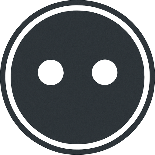 A dark gray circle with a white outline with 2 white dots as eyes.
In-Game asset.  2d.  High contrast.  No shadows