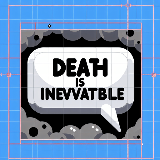 "Death Is Inevitable" Text Bubble Single Game Texture. In-Game asset. 2d. Blank background. High contrast. No shadows.