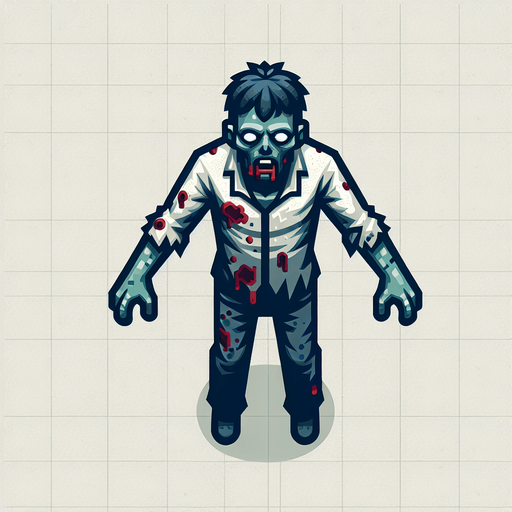 zombie from top.
Single Game Texture. In-Game asset. 2d. Blank background. High contrast. No shadows.