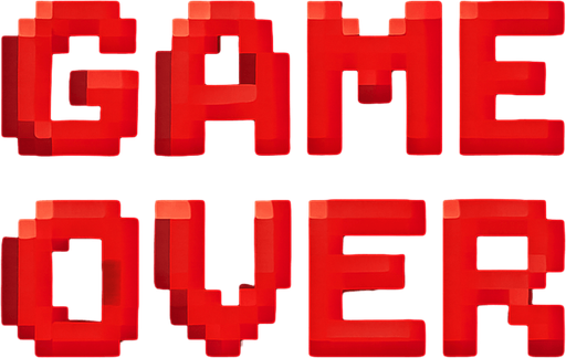 Fondo negro con un texto rojo pixelart bonito que ponga "GAME OVER".
In-Game asset.  2d.  High contrast. cute