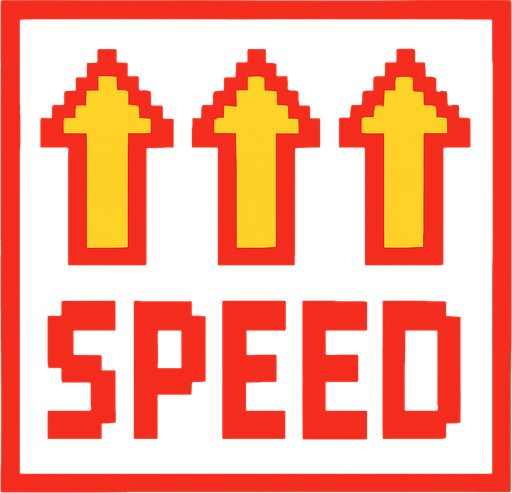 A pixelated speed panel with arrows pointing up.
High contrast.  No shadows