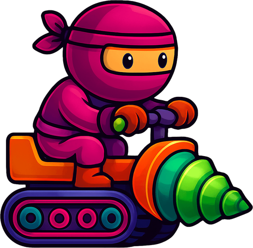 Same image of ninja with dig machine but with different colors for both. do random colors. HD colors.