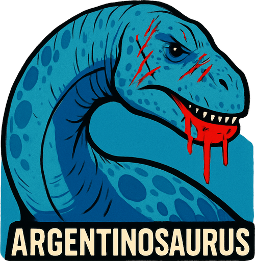 mavi bir Argentinosaurus, ağzında biraz kan ve yüzünde çizikler 
var.
In-Game asset.  2d.  High contrast.  No shadows