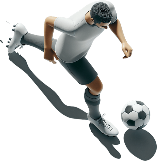 a soccer player top down running with a ball.
Single Game Texture. In-Game asset. 2d. Blank background. High contrast. No shadows.
