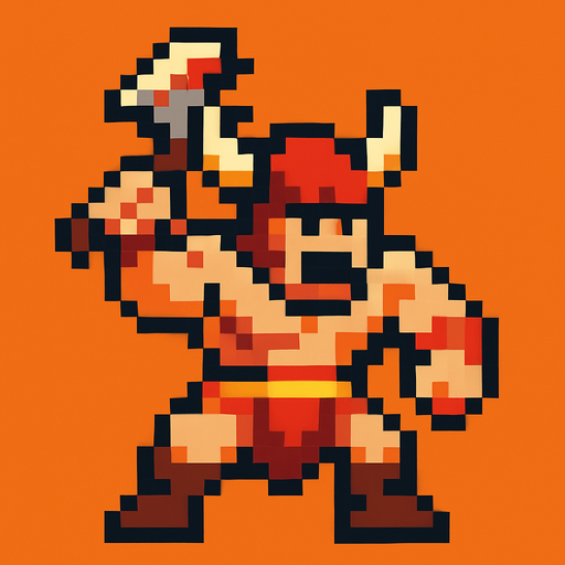 berserquer de pixeles.
In-Game asset.  2d.  High contrast.  No shadows