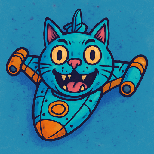 crazy blue cat spaceship top view.