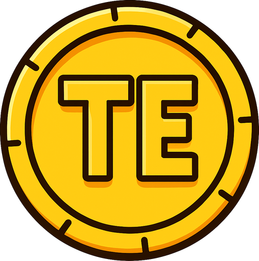 içinde TE yazan coin.
In-Game asset.  2d.  High contrast.  No shadows