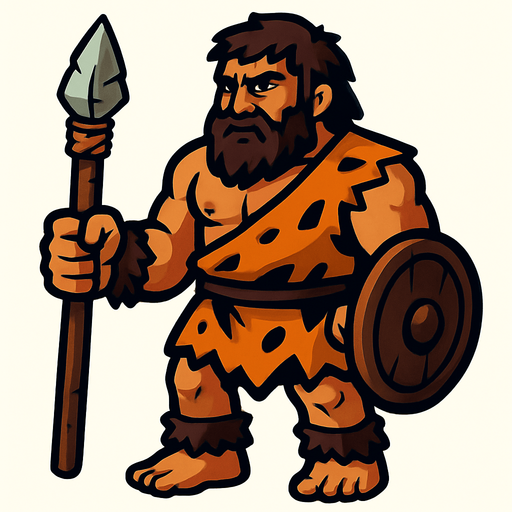 taş devri döneminde savaşçı.
In-Game asset.  2d.  High contrast.  No shadows. taş devri asker
