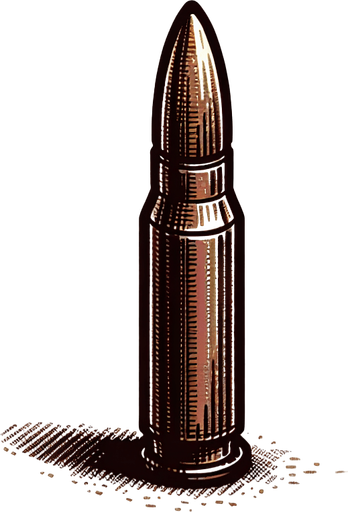 bullet.
Single Game Texture.  In-Game asset.  2d.  Blank background.  High contrast.  No shadows