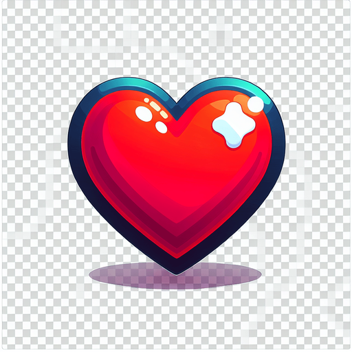Single cartoon extra life heart. No drop shadows.
Single Game Texture. In-Game asset. 2d. Blank background. High contrast. No shadows.