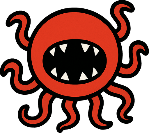 tentacled red circle with a mouth and no eyes.
In-Game asset.  2d.  High contrast.  No shadows. Very simple