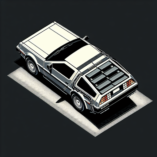 DeLorean car, seen from behind

Top-down, gta2, Single Game Texture. In-Game asset. 2d. Blank background. High contrast. No shadows.isometric