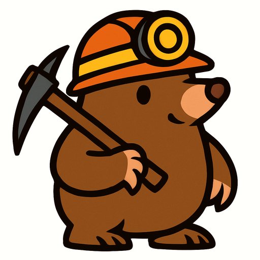 Mole with a minerer's hat and a pickaxe.
In-Game asset.  2d.  High contrast.  No shadows