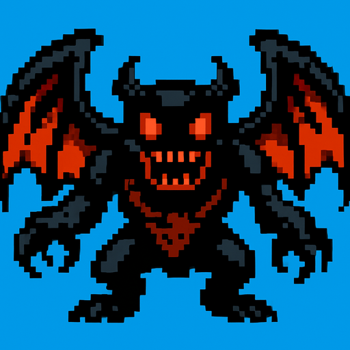 un mounstro con alas hecho con pixeles.
In-Game asset.  2d.  High contrast.  No shadows