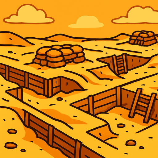 the battlefield should only have trenches and such in the desert, it should be cartoonish..
In-Game asset.  2d.  High contrast.  No shadows