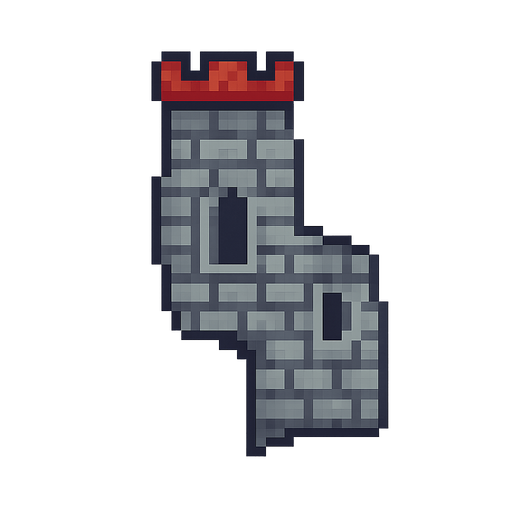 8-bit RPG tower. No background. Transparent background. Blank background. No shadows. 2d. In-Game asset. flat